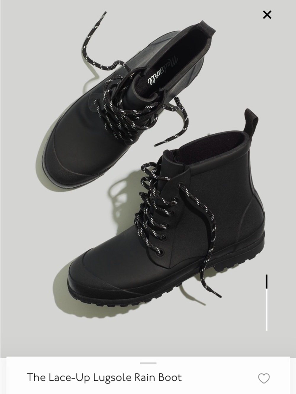 Madewell Lace-Up Lugsole Rain Boot - True Black